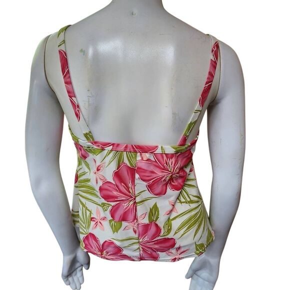 Costa Del Sol Cream, Pink, & Green Floral Tankini Top (12) - Picture 4 of 5